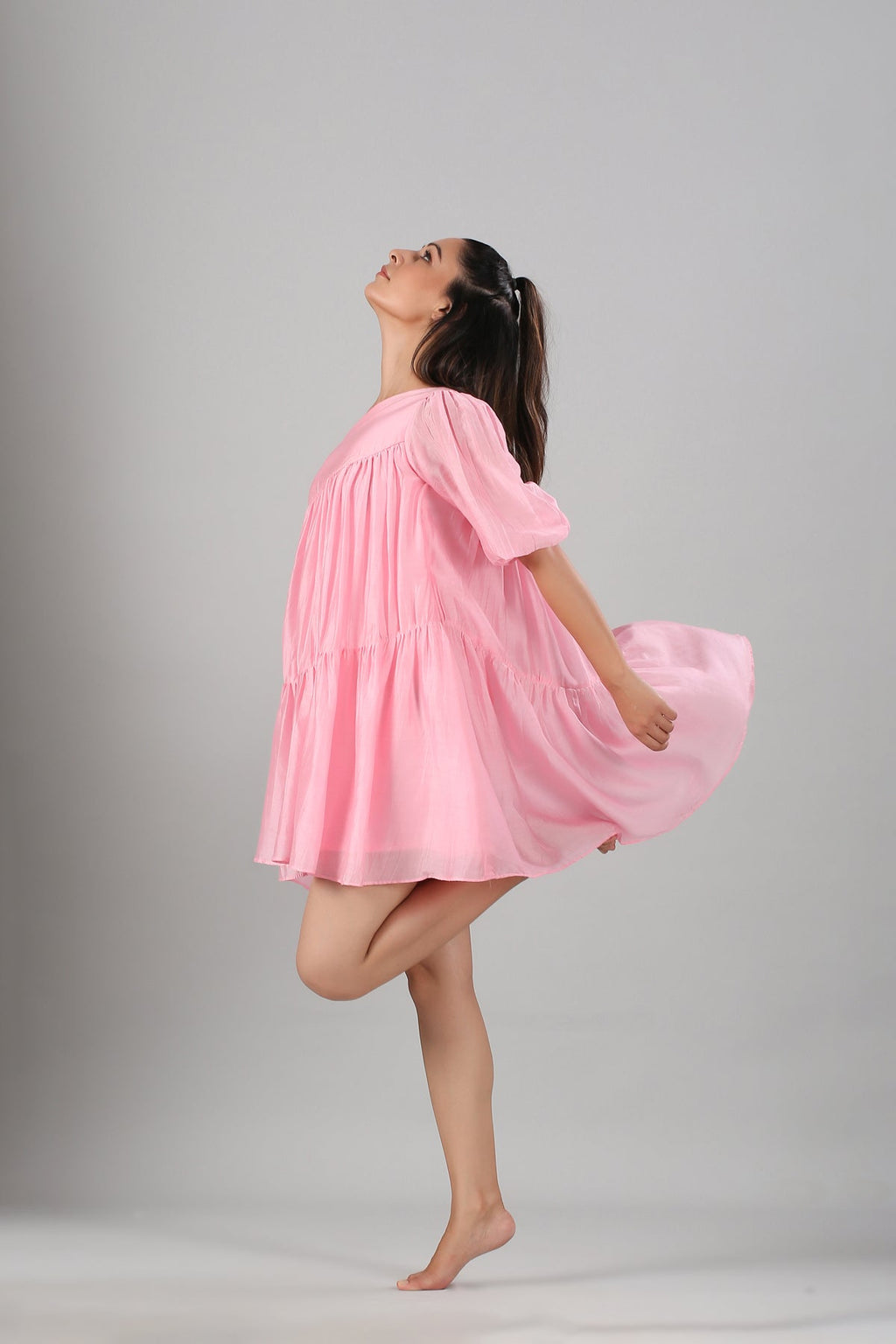 Pink Off Shoulder Dress at Kamakhyaa by MOH-The Eternal Dhaga. This item is Casual Wear, Cotton, Moh-The eternal Dhaga, Natural, Off-Shoulder Dresses, Pink, Relaxed Fit, Solids, Womenswear