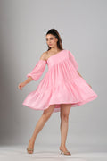 Pink Off Shoulder Dress at Kamakhyaa by MOH-The Eternal Dhaga. This item is Casual Wear, Cotton, Moh-The eternal Dhaga, Natural, Off-Shoulder Dresses, Pink, Relaxed Fit, Solids, Womenswear