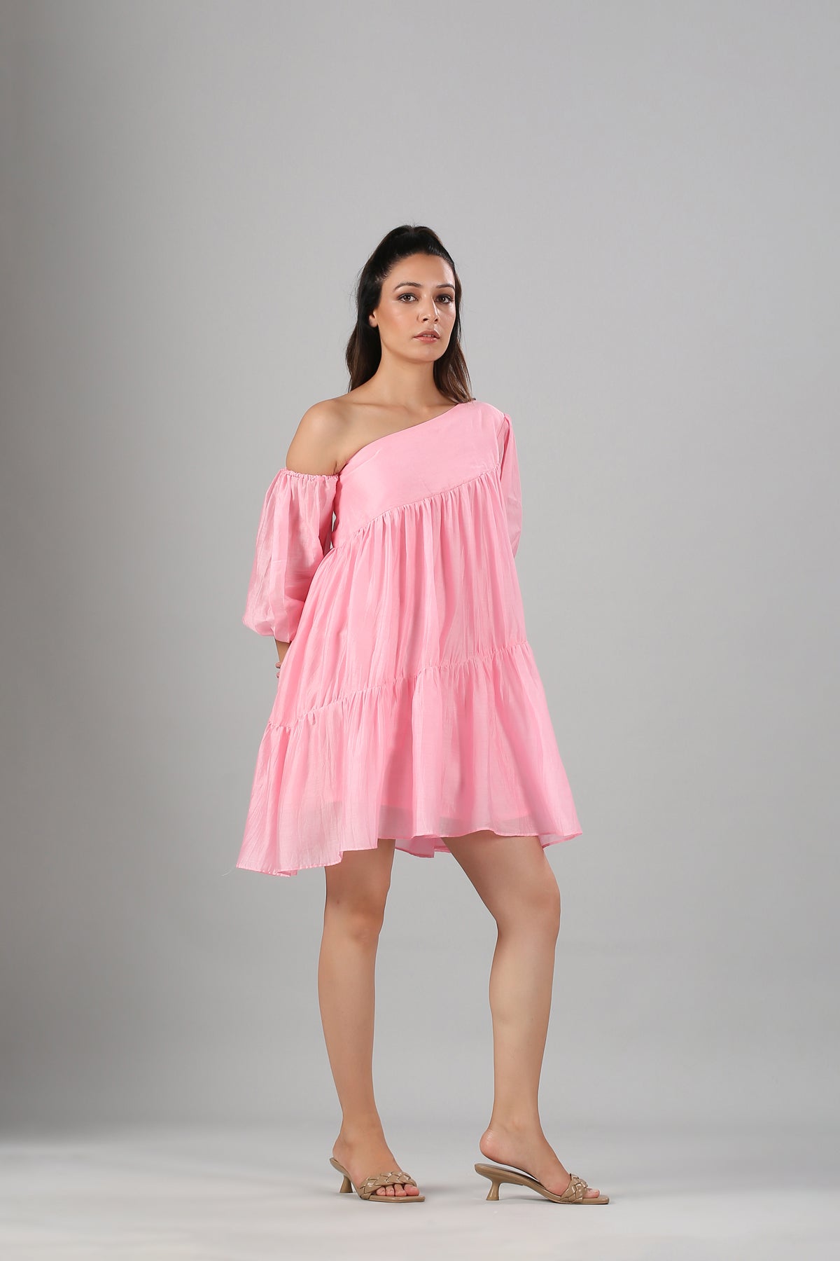 Pink Off Shoulder Dress at Kamakhyaa by MOH-The Eternal Dhaga. This item is Casual Wear, Cotton, Moh-The eternal Dhaga, Natural, Off-Shoulder Dresses, Pink, Relaxed Fit, Solids, Womenswear