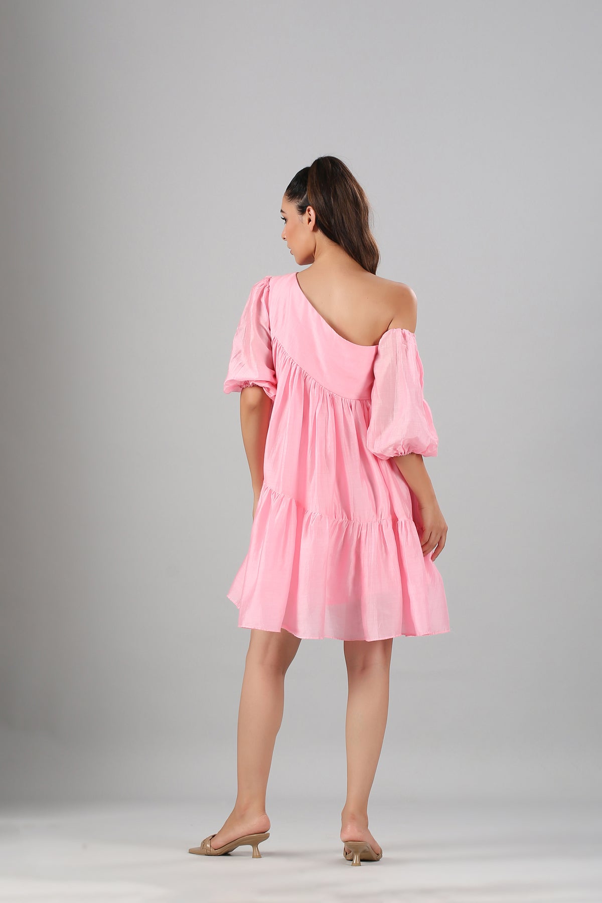 Pink Off Shoulder Dress at Kamakhyaa by MOH-The Eternal Dhaga. This item is Casual Wear, Cotton, Moh-The eternal Dhaga, Natural, Off-Shoulder Dresses, Pink, Relaxed Fit, Solids, Womenswear