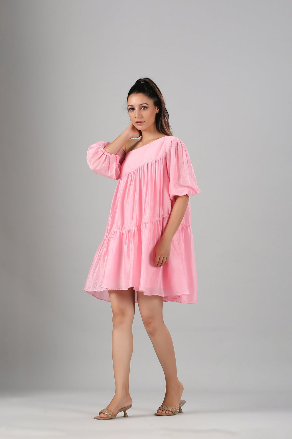 Pink Off Shoulder Dress at Kamakhyaa by MOH-The Eternal Dhaga. This item is Casual Wear, Cotton, Moh-The eternal Dhaga, Natural, Off-Shoulder Dresses, Pink, Relaxed Fit, Solids, Womenswear