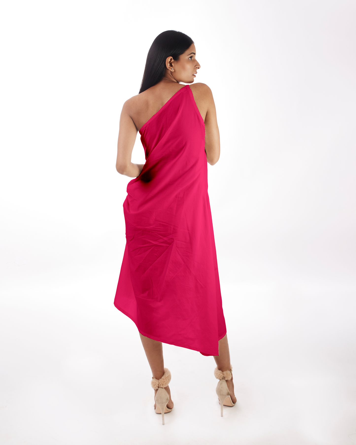 Pink One Shoulder Dress at Kamakhyaa by Kamakhyaa. This item is 100% pure cotton, Evening Wear, KKYSS, Natural, One Shoulder Dresses, Pink, Regular Fit, Solids, Summer Sutra, Womenswear