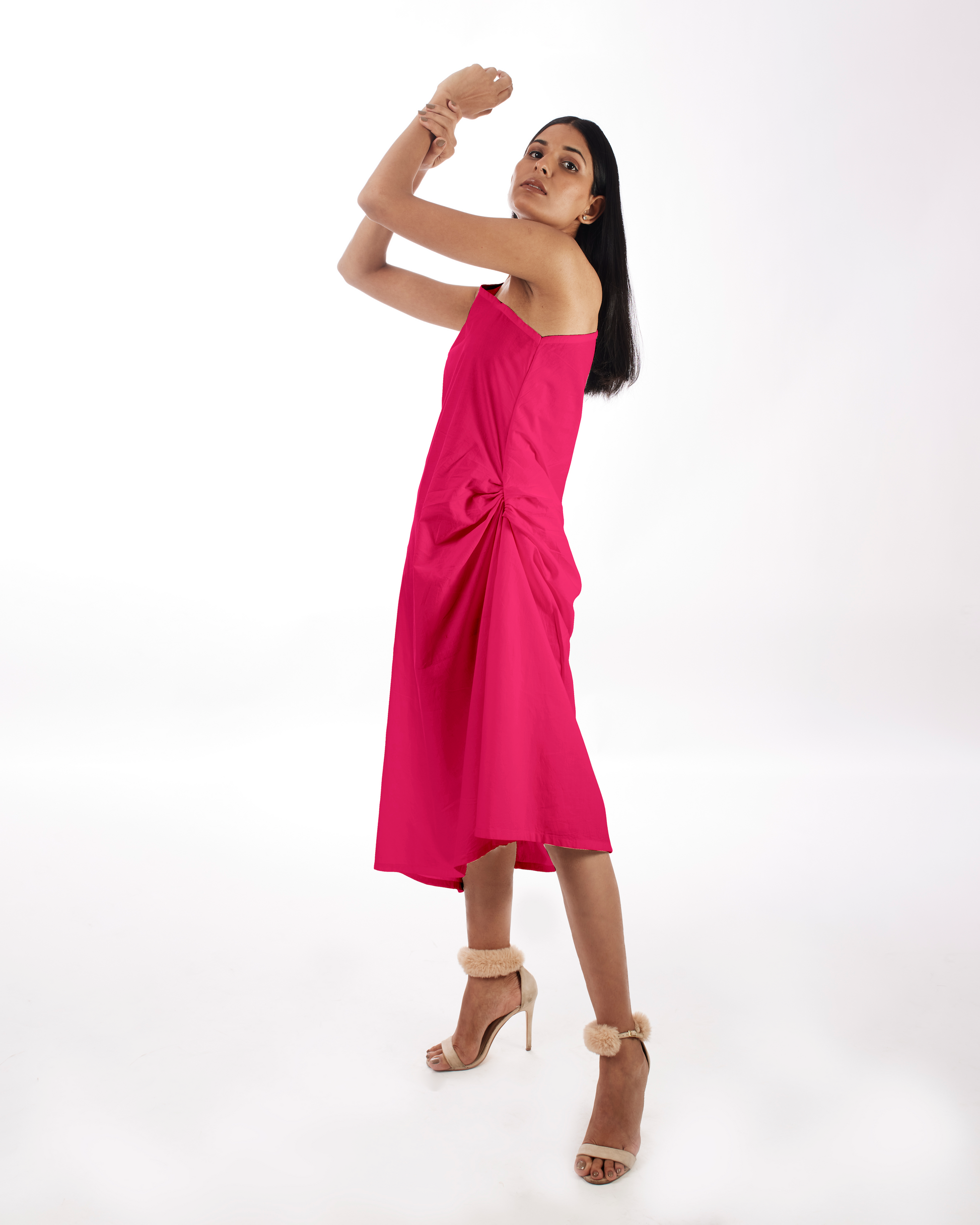 Pink One Shoulder Dress at Kamakhyaa by Kamakhyaa. This item is 100% pure cotton, Evening Wear, KKYSS, Natural, One Shoulder Dresses, Pink, Regular Fit, Solids, Summer Sutra, Womenswear