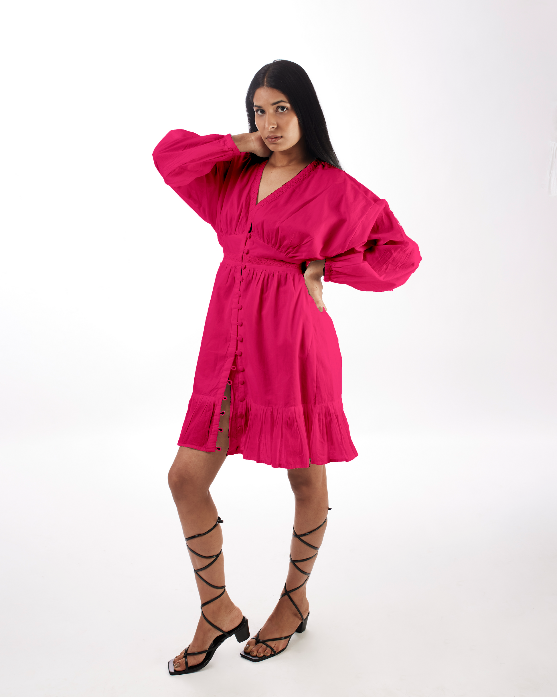 Pink Plunge Neck Dress at Kamakhyaa by Kamakhyaa. This item is 100% pure cotton, Casual Wear, FB ADS JUNE, KKYSS, Mini Dresses, Natural, Pink, Relaxed Fit, Solids, Summer Sutra, Womenswear