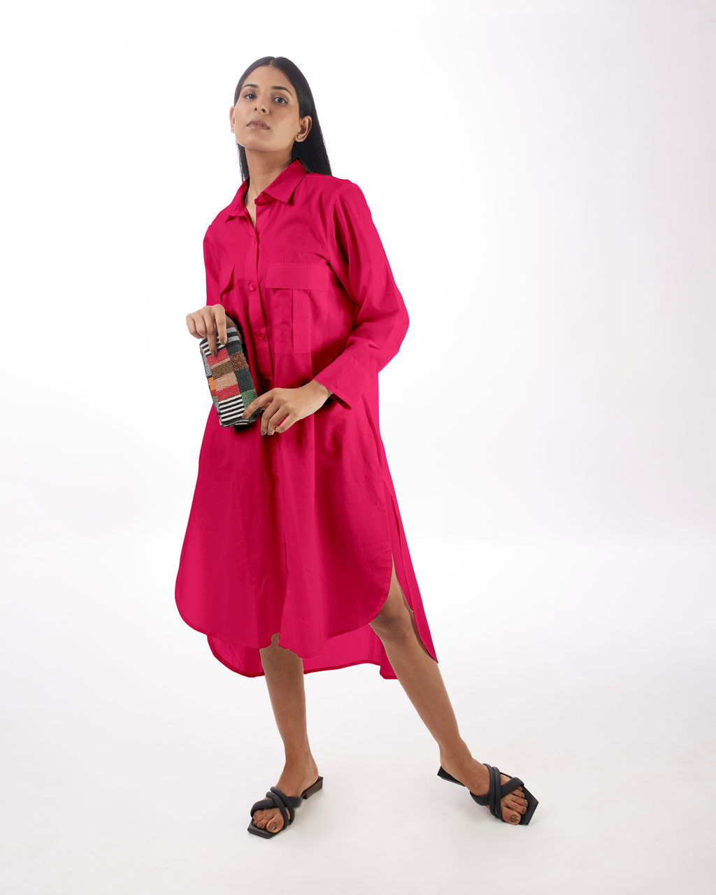 Pink Shirt Dress High-Low at Kamakhyaa by Kamakhyaa. This item is 100% pure cotton, Casual Wear, KKYSS, Natural, Pink, Relaxed Fit, Shirt Dresses, Solids, Summer Sutra, Womenswear