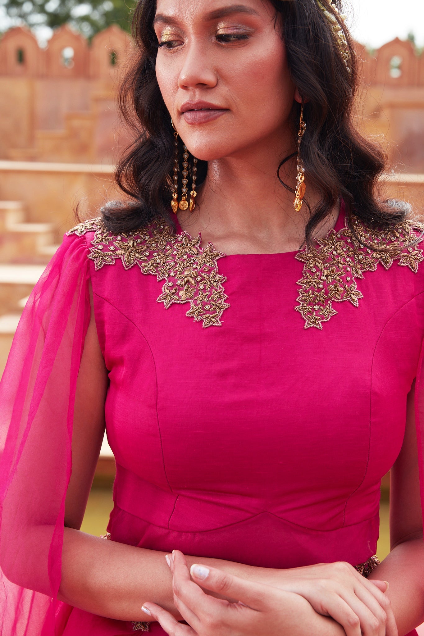 Pink Silk Organza Lehenga With Embroided Shoulders 7