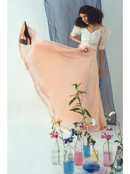 Pink Skirt With Belt at Kamakhyaa by The Loom Art. This item is Chanderi Silk, Euphoria, July Sale, July Sale 2023, Maxi Skirts, Natural, Party Wear, Pink, Regular Fit, Skirts, Solids, Womenswear