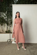 Pink Sleeveless Dress with Cut-Outs at Kamakhyaa by Anushé Pirani. This item is Cotton Hemp, Cut Out Dresses, Dresses, Maxi Dresses, Nostalgic Whispers, Pink, Sleeveless, solid, Womenswear