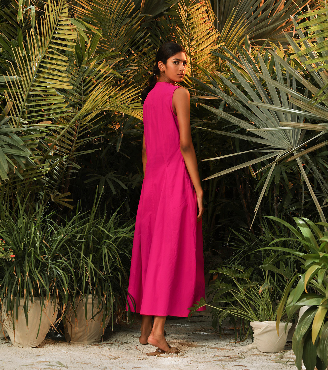 Pink Sleeveless Maxi Dress at Kamakhyaa by Khara Kapas. This item is Lost In paradise, Maxi Dresses, Natural, Pink, Poplin, Regular Fit, Resort Wear, Sleeveless Dresses, Solids, Womenswear