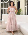 Pink Sleeveless Satin Tiered Dress at Kamakhyaa by Taro. This item is Dusk To Dawn, Evening Wear, July Sale, July Sale 2023, Modal Satin, Natural, Pink, Regular Fit, Silk, Sleeveless Dresses, Tiered Dresses, Womenswear
