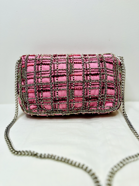Pink Sling Bag at Kamakhyaa by Pre Loved. This item is Bags, Casual Wear, Mirror Work, Multicolor, Natural, Sling Bags