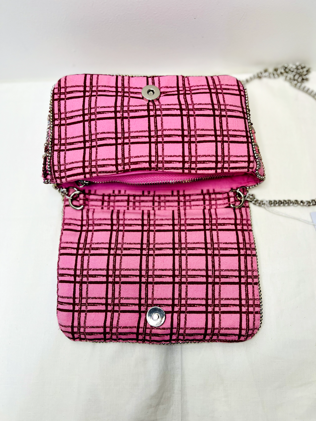 Pink Sling Bag at Kamakhyaa by Pre Loved. This item is Bags, Casual Wear, Mirror Work, Multicolor, Natural, Sling Bags