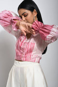 Pink Textured Crop Top at Kamakhyaa by The Loom Art. This item is Best Selling, Between the Lines, Chanderi Silk, Crop Tops, Handwoven silk, July Sale, July Sale 2023, Natural, Party Wear, Pink, Printed Selfsame, Regular Fit, Textured, Tops, Womenswear
