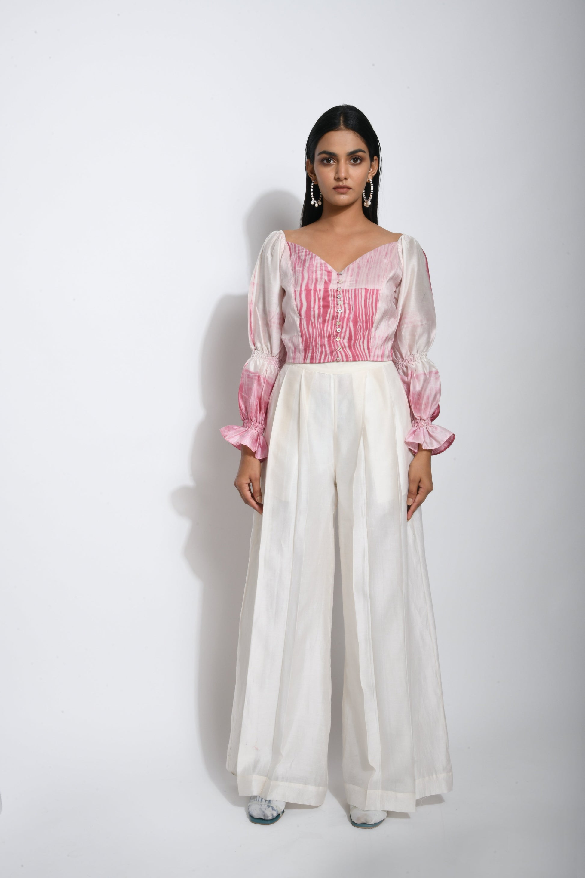 Pink Textured Crop Top at Kamakhyaa by The Loom Art. This item is Best Selling, Between the Lines, Chanderi Silk, Crop Tops, Handwoven silk, July Sale, July Sale 2023, Natural, Party Wear, Pink, Printed Selfsame, Regular Fit, Textured, Tops, Womenswear