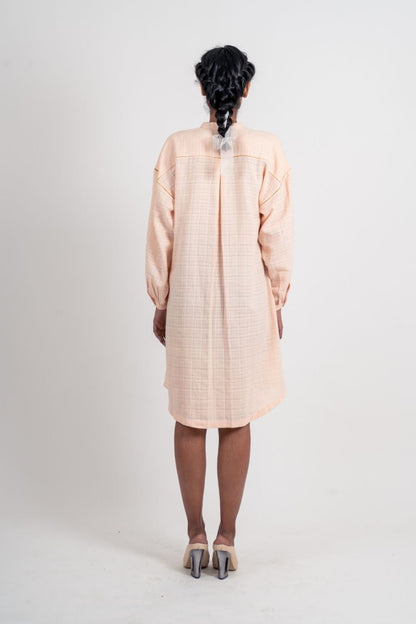 Pink Textured Kurta at Kamakhyaa by Ahmev. This item is Casual Wear, Handloom Cotton, July Sale, July Sale 2023, Natural, Pink, Relaxed Fit, Shirt Dresses, Textured, Womenswear