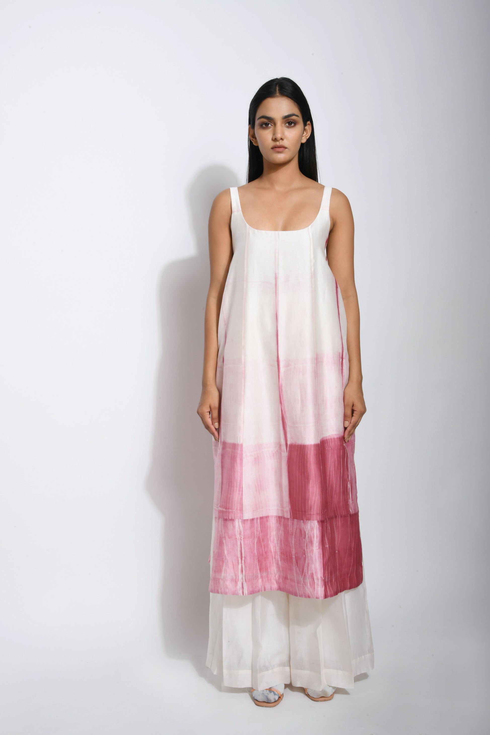 Pink Textured Midi Dress at Kamakhyaa by The Loom Art. This item is Best Selling, Between the Lines, Chanderi Silk, FB ADS JUNE, July Sale, July Sale 2023, Midi Dresses, Natural, Ombre & Dyes, Party Wear, Pink, Regular Fit, Sleeveless Dresses, Womenswear