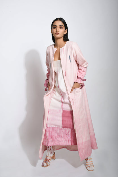 Pink Textured Midi Dress at Kamakhyaa by The Loom Art. This item is Best Selling, Between the Lines, Chanderi Silk, FB ADS JUNE, July Sale, July Sale 2023, Midi Dresses, Natural, Ombre & Dyes, Party Wear, Pink, Regular Fit, Sleeveless Dresses, Womenswear