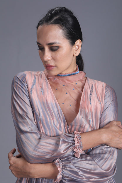 Pink Textured Tier Dress at Kamakhyaa by The Loom Art. This item is Between the Lines, Fall, July Sale, July Sale 2023, Maxi Dresses, Natural, Ombre & Dyes, Party Wear, Pink, Regular Fit, Tiered Dresses, Womenswear, Wrap Dresses