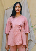 Pink Tunic Wrap Top at Kamakhyaa by Chambray & Co.. This item is Casual Wear, Echo, Hand Spun Cotton, Natural, Pink, Regular Fit, Solids, Tops, Womenswear