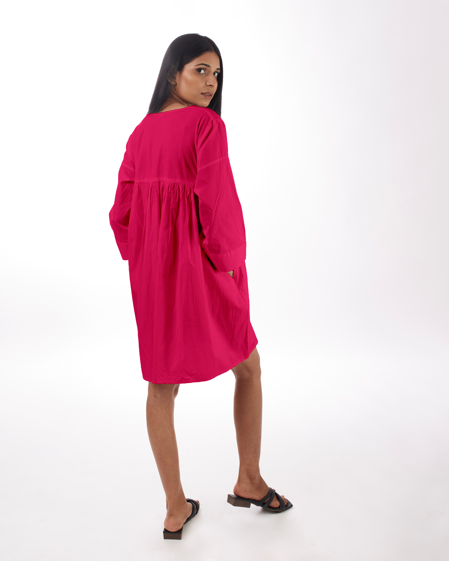 Pink Yoke Mini Dress at Kamakhyaa by Kamakhyaa. This item is 100% pure cotton, Casual Wear, FB ADS JUNE, KKYSS, Mini Dresses, Pink, Relaxed Fit, Summer Sutra, Womenswear