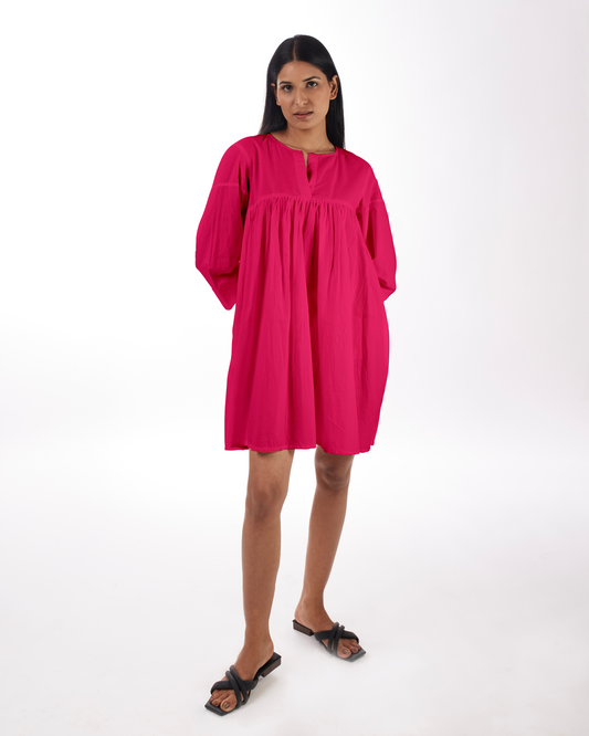 Pink Yoke Mini Dress at Kamakhyaa by Kamakhyaa. This item is 100% pure cotton, Casual Wear, FB ADS JUNE, KKYSS, Mini Dresses, Pink, Relaxed Fit, Summer Sutra, Womenswear