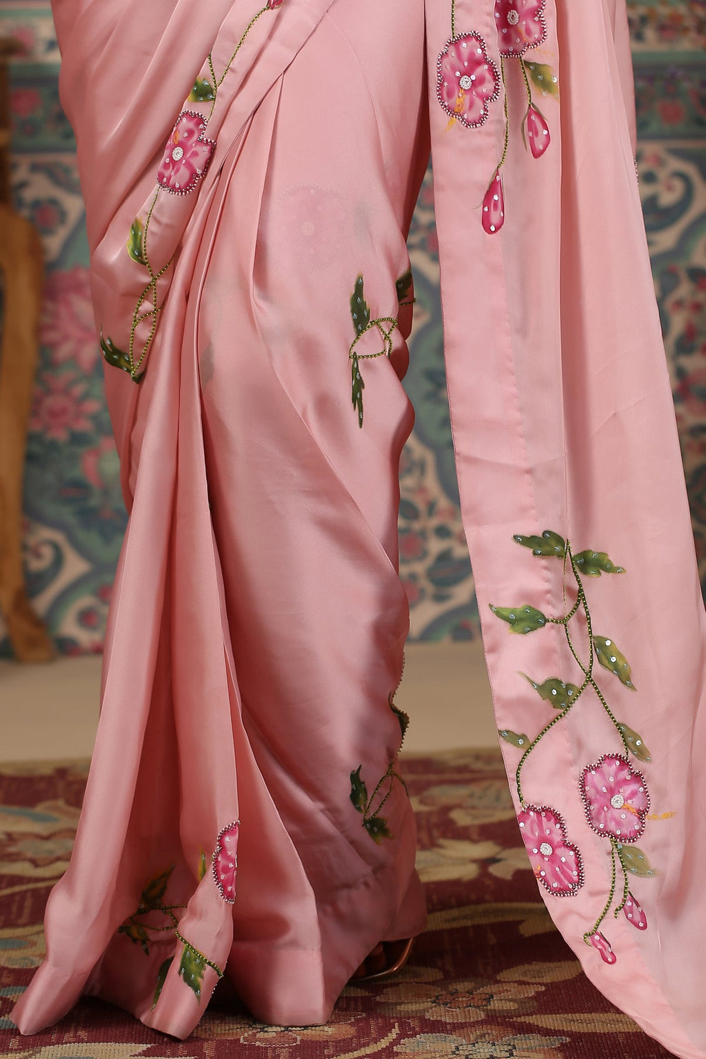 Pink pre draped saree at Kamakhyaa by MOH-The Eternal Dhaga. This item is Cotton, Festive Wear, Free Size, Moh-The eternal Dhaga, Natural, Pink, Prints, Saree Sets, Womenswear