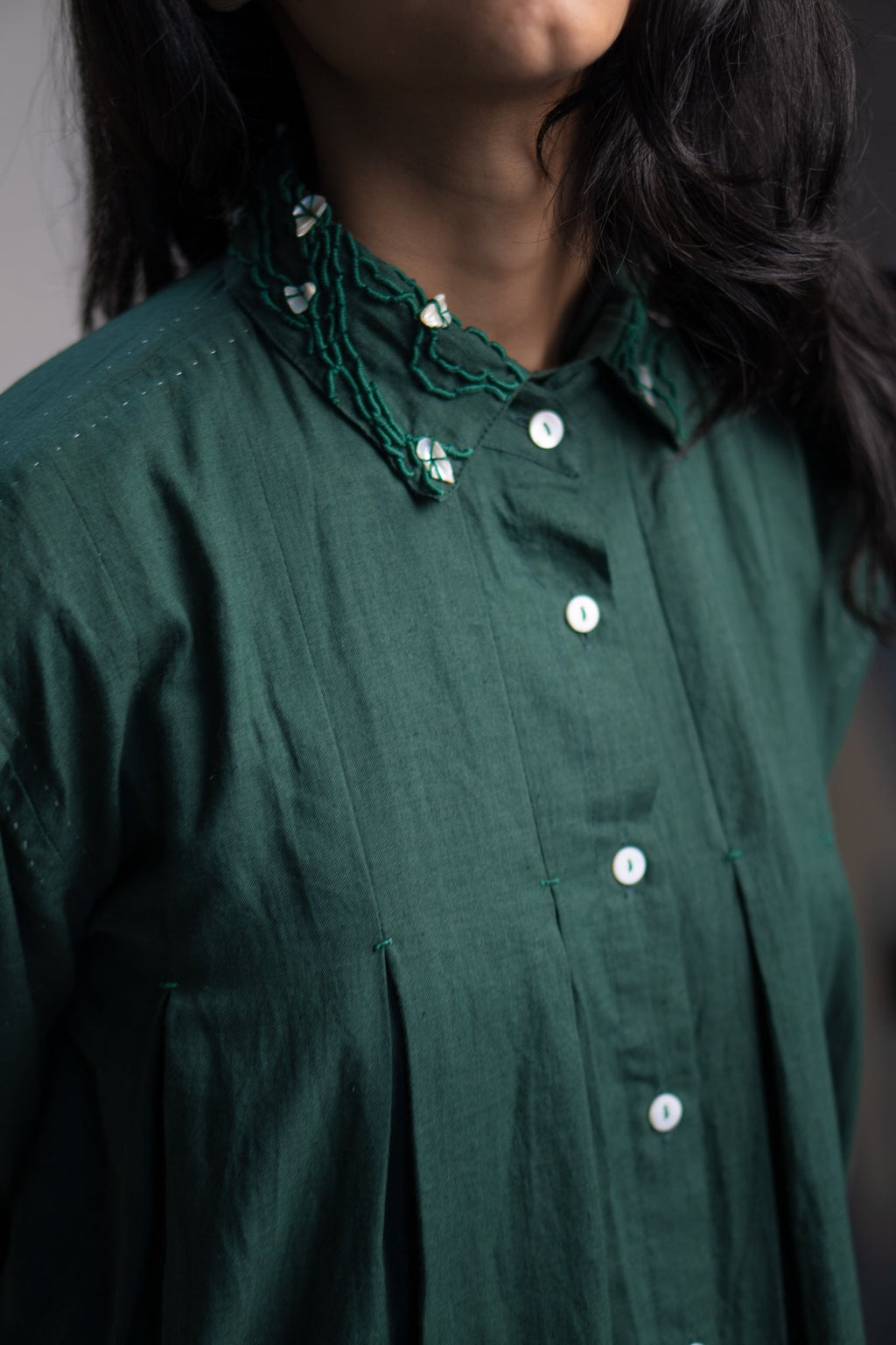 Pleated Dress at Kamakhyaa by Lafaani. This item is 100% pure cotton, Casual Wear, Green, Mini Dresses, Natural with azo free dyes, Organic, Regular Fit, Rewind, Solids, Womenswear