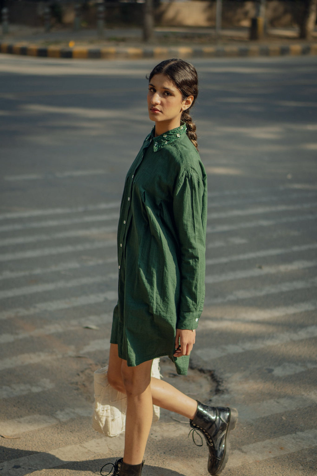 Pleated Dress at Kamakhyaa by Lafaani. This item is 100% pure cotton, Casual Wear, Green, Mini Dresses, Natural with azo free dyes, Organic, Regular Fit, Rewind, Solids, Womenswear