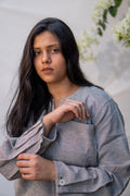 Pleated Sleeve Blouse at Kamakhyaa by Lafaani. This item is 100% pure cotton, Black, Blouses, Casual Wear, Grey, Natural with azo free dyes, Organic, Regular Fit, Solids, Sonder, Womenswear