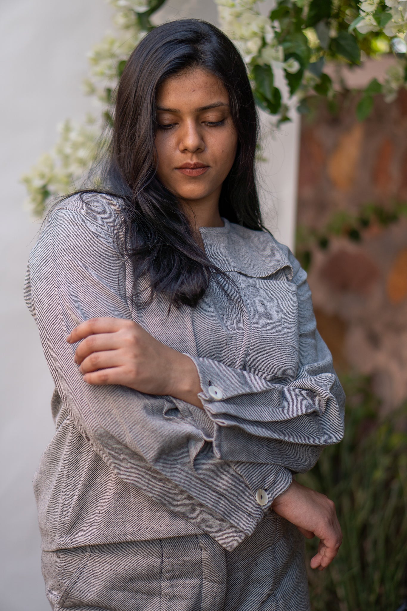 Pleated Sleeve Blouse at Kamakhyaa by Lafaani. This item is 100% pure cotton, Black, Blouses, Casual Wear, Grey, Natural with azo free dyes, Organic, Regular Fit, Solids, Sonder, Womenswear