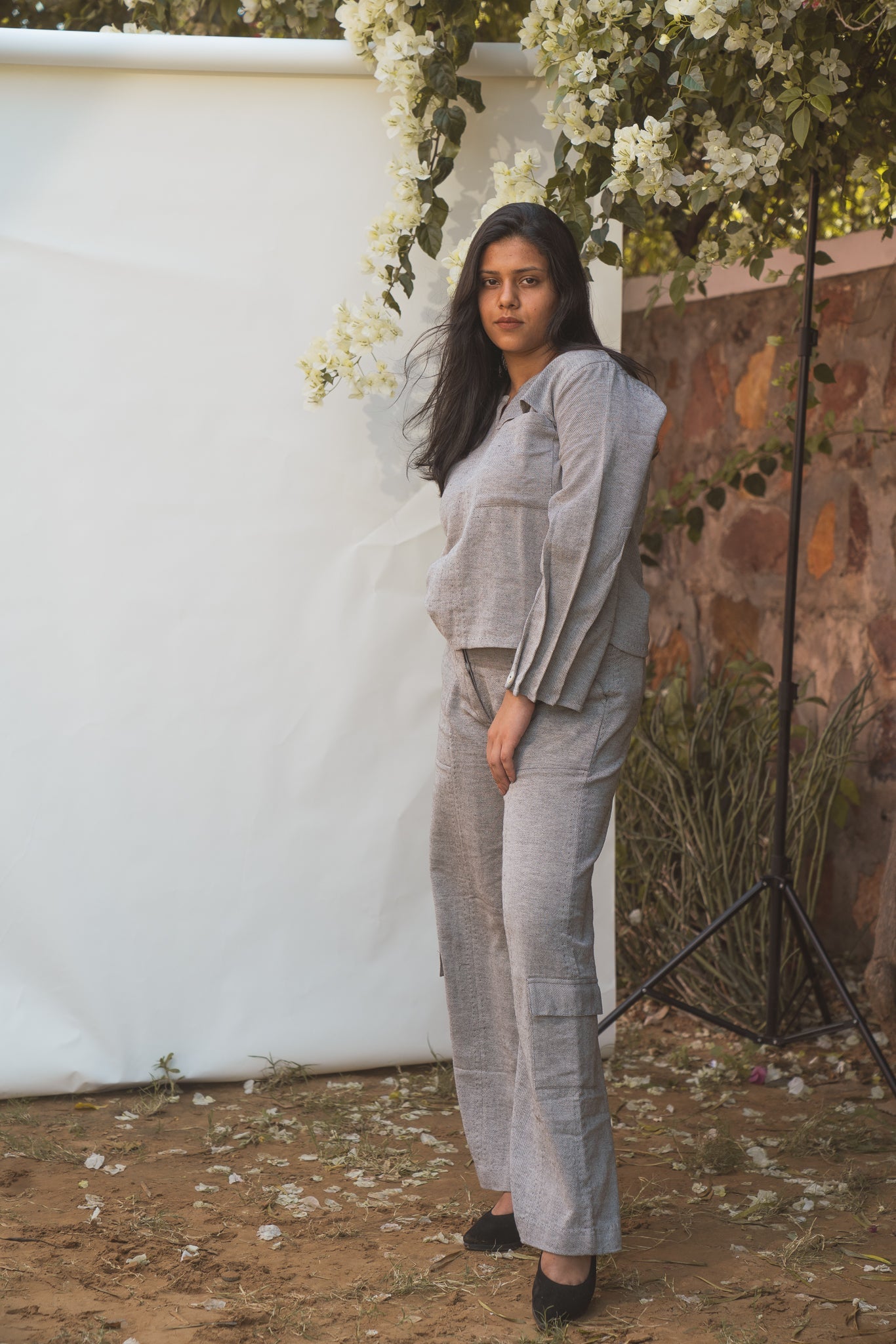 Pleated Sleeve Blouse & Patch Pocket Pants at Kamakhyaa by Lafaani. This item is 100% pure cotton, Black, Casual Wear, Grey, Loungewear Co-Ords, Natural with azo free dyes, Organic, Regular Fit, Solids, Sonder, Womenswear