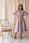 Plum Bias Cut Dress at Kamakhyaa by Taro. This item is Best Selling, Evening Wear, July Sale, July Sale 2023, Midi Dresses, Natural, Purple, Relaxed Fit, Rozana Taro, Silk Chanderi, Solids, Womenswear