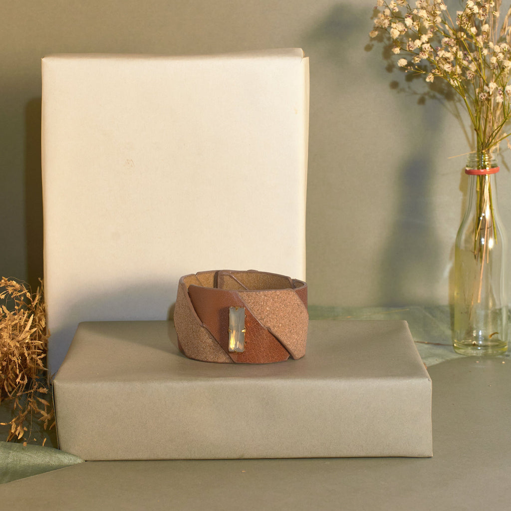 Ply Cuff at Kamakhyaa by Noupelle. This item is Add Ons, Bracelets, Brown, Casual Wear, Free Size, jewelry, Less than $50, Natural, Products less than $25, Textured, Upcycled, Upcycled leather