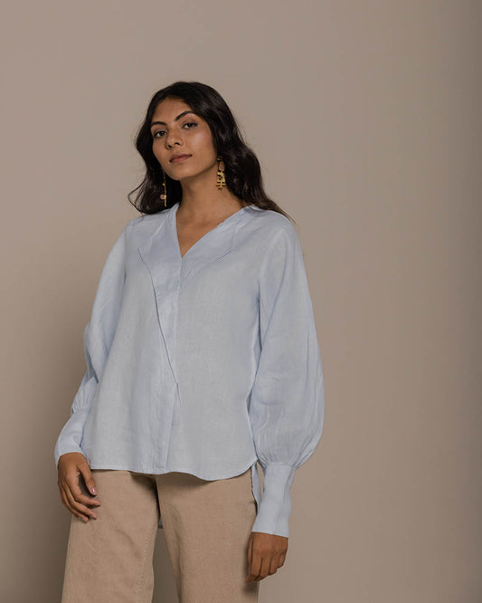 Poems In The Sky Top - Summer Blue at Kamakhyaa by Reistor. This item is Blouses, Blue, Casual Wear, Hemp, Natural, Office Wear, Relaxed Fit, Solids, Tops, Womenswear