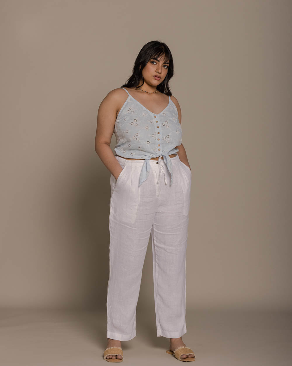 Poolday Tan Lines Top - Summer Blue at Kamakhyaa by Reistor. This item is Blue, Casual Wear, Embroidered, Hemp, Natural, Spaghettis, Tops, Womenswear