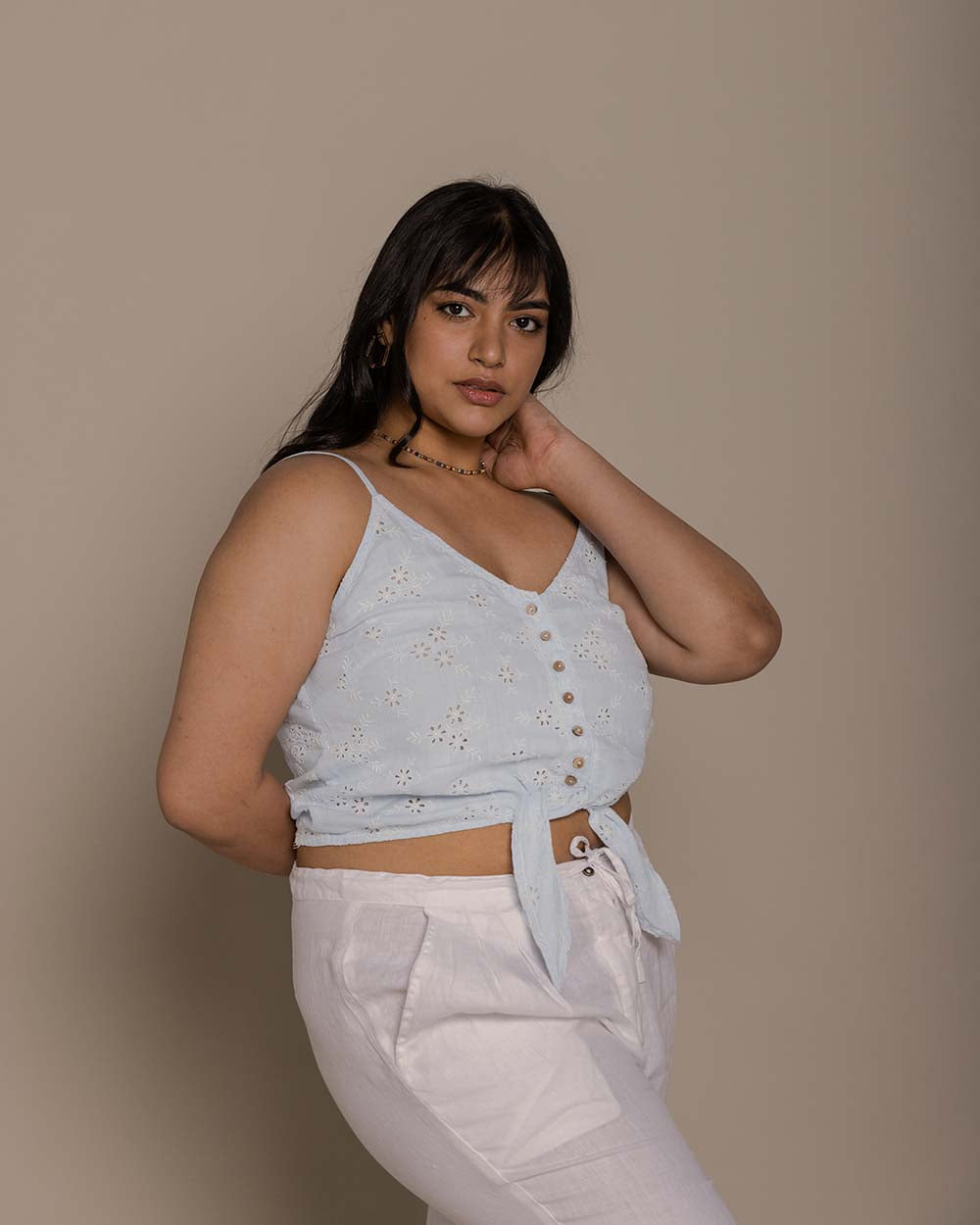 Poolday Tan Lines Top - Summer Blue at Kamakhyaa by Reistor. This item is Blue, Casual Wear, Embroidered, Hemp, Natural, Spaghettis, Tops, Womenswear