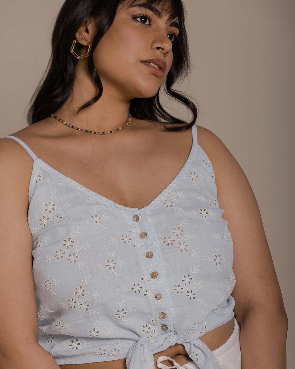 Poolday Tan Lines Top - Summer Blue at Kamakhyaa by Reistor. This item is Blue, Casual Wear, Embroidered, Hemp, Natural, Spaghettis, Tops, Womenswear