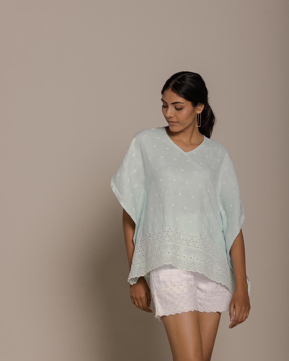 Popsicles & Carousels Kaftan Top - Sage Mint at Kamakhyaa by Reistor. This item is Blue, Casual Wear, Embroidered, Hemp, Kaftans, Natural, Tops, Womenswear