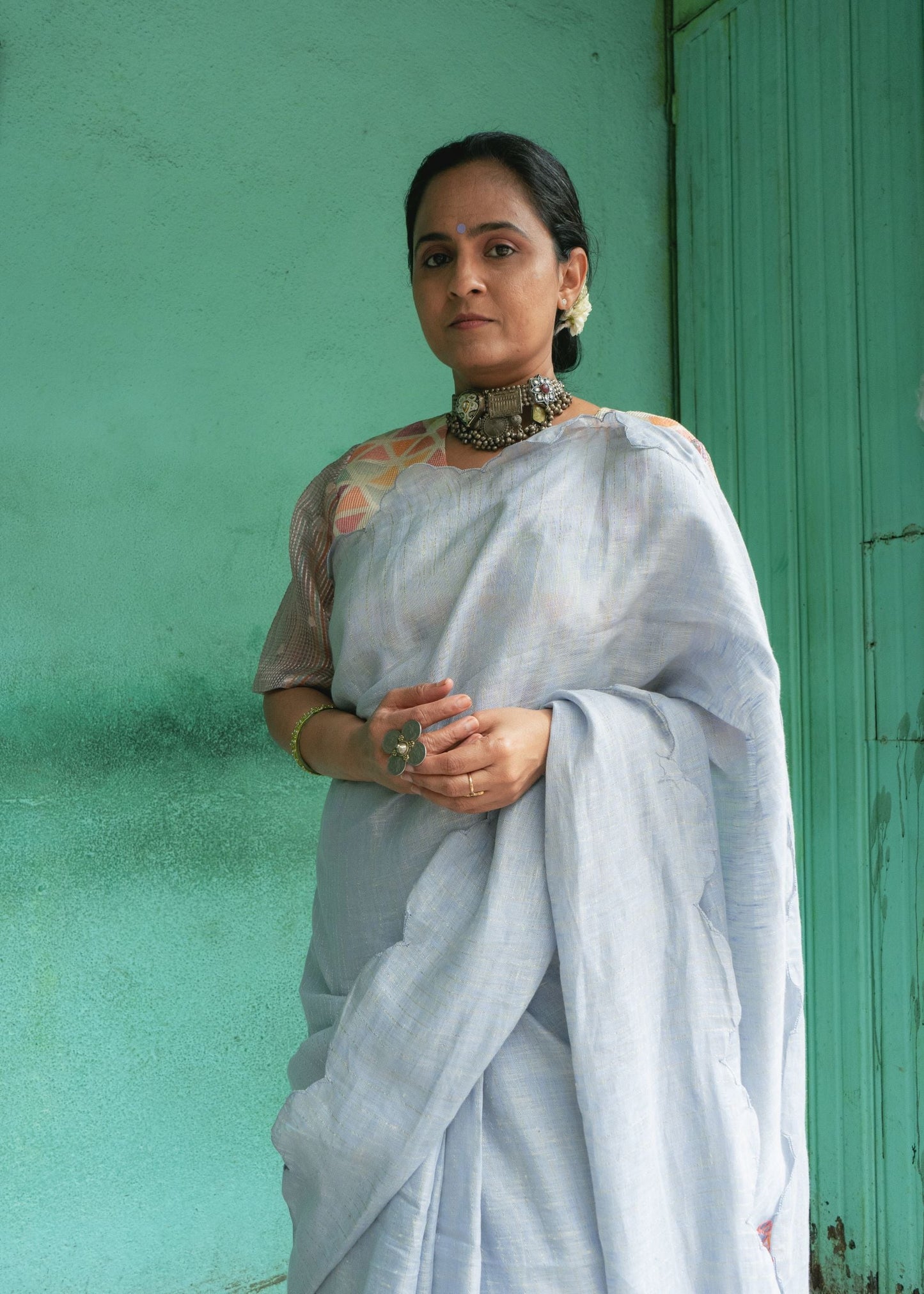 Powder Blue Cutwork Saree at Kamakhyaa by Aeka. This item is Blue, Cutwork, Festive Wear, For Mother, Indian Wear, Linen, Natural, Regular Fit, Saree Sets, Womenswear