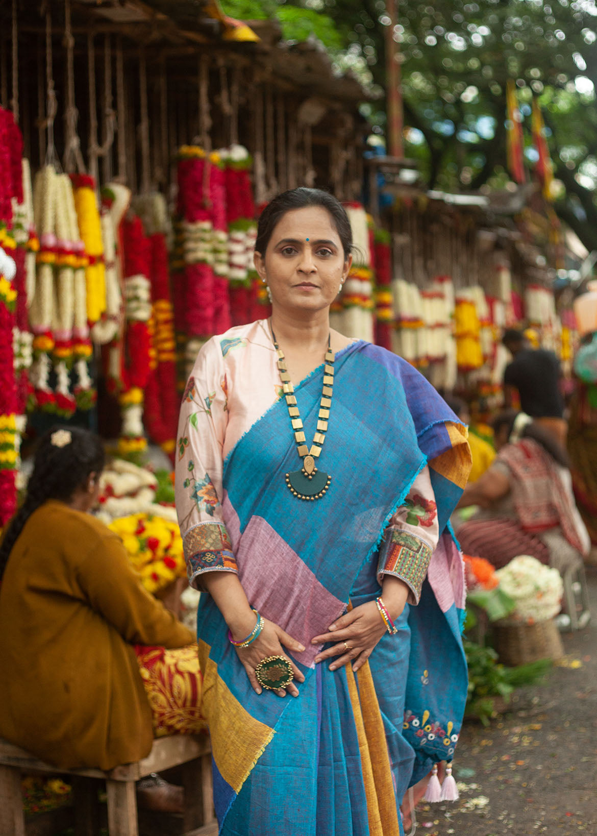 Pure Linen Blue Saree at Kamakhyaa by Aeka. This item is Blue, Festive Wear, For Mother, Indian Wear, Linen, Natural, Pink, Regular Fit, Saree Sets, Stripes, Womenswear