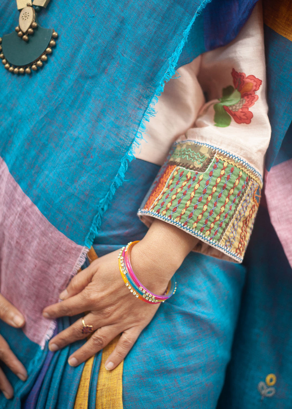 Pure Linen Blue Saree at Kamakhyaa by Aeka. This item is Blue, Festive Wear, For Mother, Indian Wear, Linen, Natural, Pink, Regular Fit, Saree Sets, Stripes, Womenswear