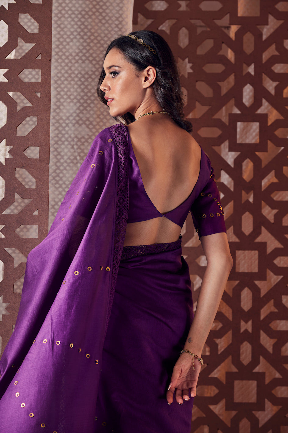 Purple Chanderi Saree - Set of 2 at Kamakhyaa by Charkhee. This item is Chanderi, Cotton, Embroidered, Ethnic Wear, Indian Wear, Naayaab, Natural, Nayaab, Purple, Relaxed Fit, Saree Sets, Womenswear
