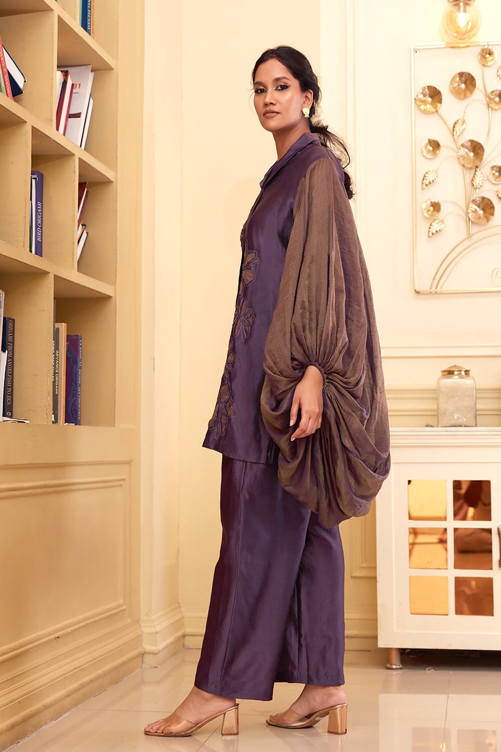 Purple Chanderi Silk Co-Ord Set at Kamakhyaa by Chambray & Co.. This item is Chambray & Co, Chanderi Silk, Complete Sets, Embroidered, Natural, Party Wear, PartyWear Co-ords, Purple, Regular Fit, Taabir, Womenswear