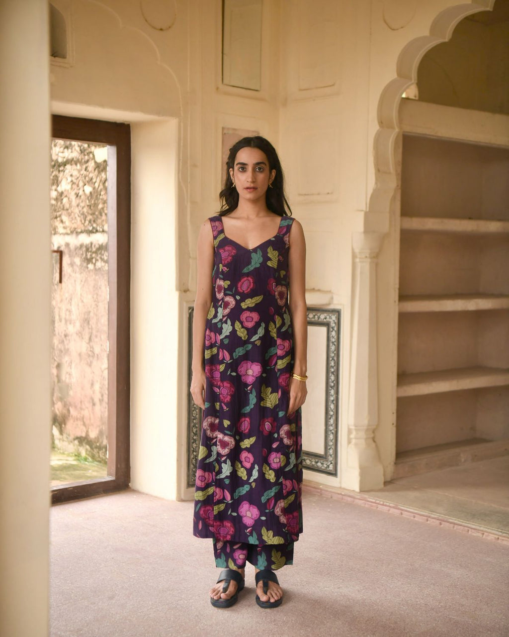 Purple Chanderi Silk Kurta Set at Kamakhyaa by Taro. This item is Casual Wear, Chanderi Silk, Chiffon, Digital Print, Enchanted Garden, Evening Wear, Indian Wear, July Sale, July Sale 2023, Kurta Pant Sets, Kurta Set With Dupatta, Natural, Natural with azo free dyes, Purple, Relaxed Fit, Womenswear