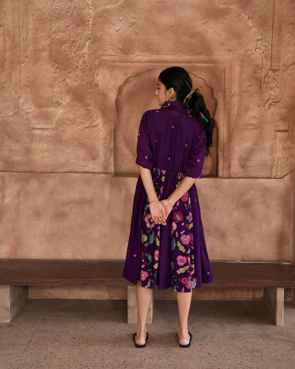 Purple Chanderi Silk Shirt Dress at Kamakhyaa by Taro. This item is Azo Free Dyes, Chanderi Silk, Garden Of Dreams, July Sale, July Sale 2023, Office Wear, Prints, Purple, Relaxed Fit, Shirt Dresses, Womenswear
