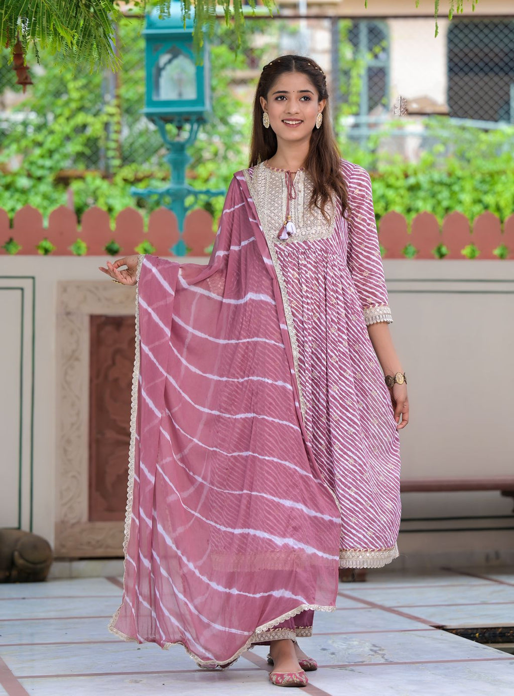 Purple Cotton Kurta Set With Dupatta at Kamakhyaa by Kamakhyaa. This item is Cotton, Ethnic Wear, Kurta Pant Sets, Kurta Set with Dupattas, Leheriya Prints, Mulmul, Natural, Purple, Regular Fit, Womenswear