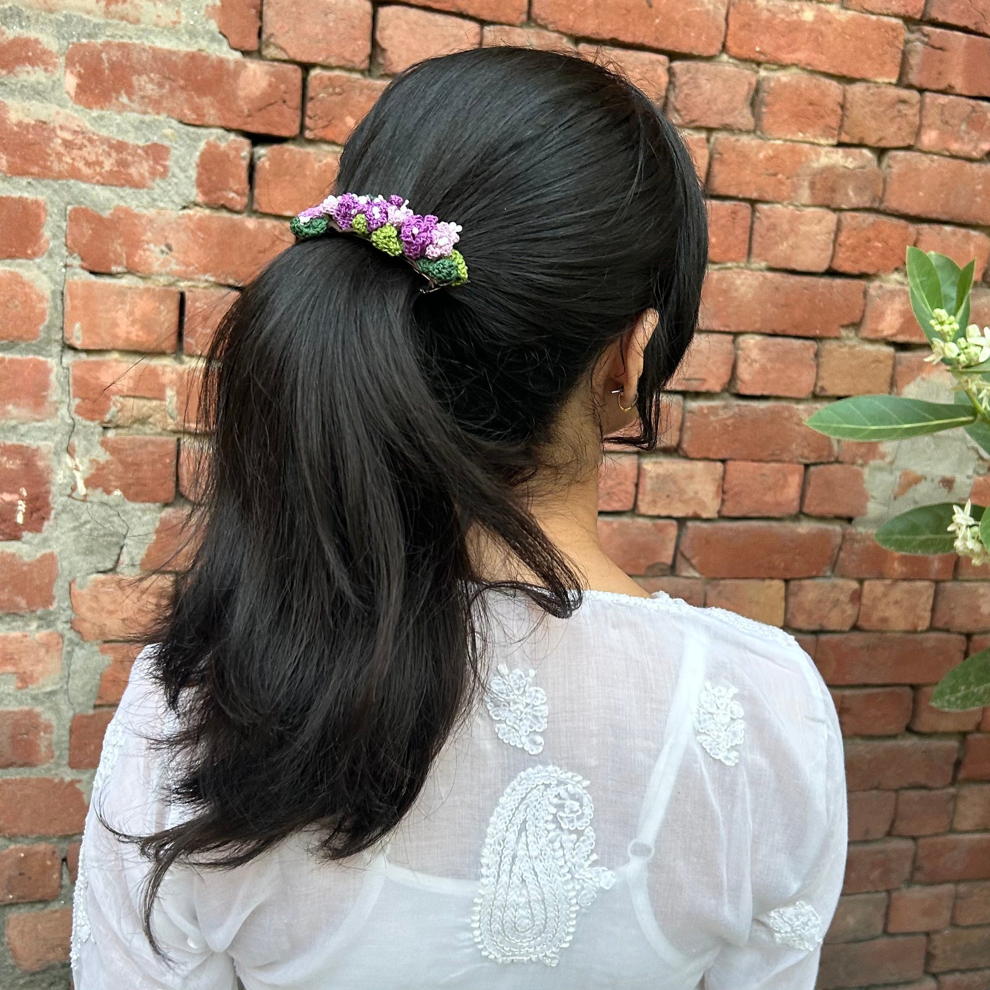 Purple Crochet Hair Clip at Kamakhyaa by Ikriit'm. This item is Accessories, Cotton yarn, Crochet, Free Size, Hair Accessories, Ikriit'm, Natural, Purple