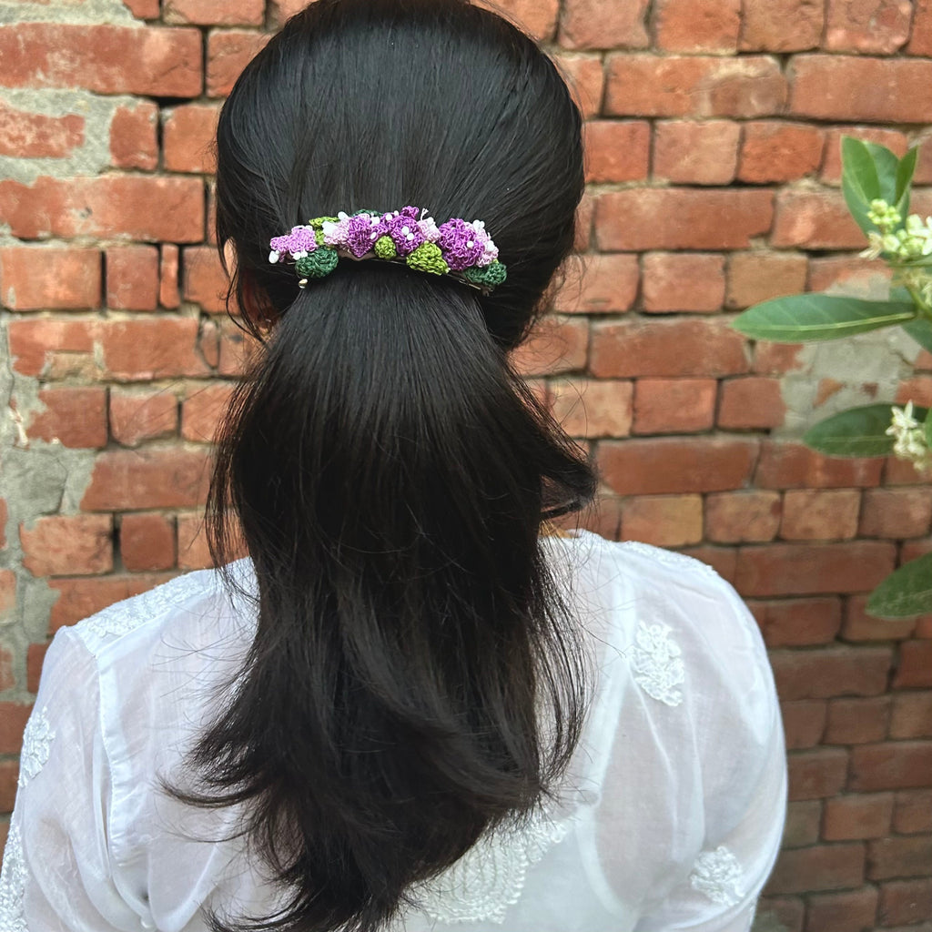 Purple Crochet Hair Clip at Kamakhyaa by Ikriit'm. This item is Accessories, Cotton yarn, Crochet, Free Size, Hair Accessories, Ikriit'm, Natural, Purple