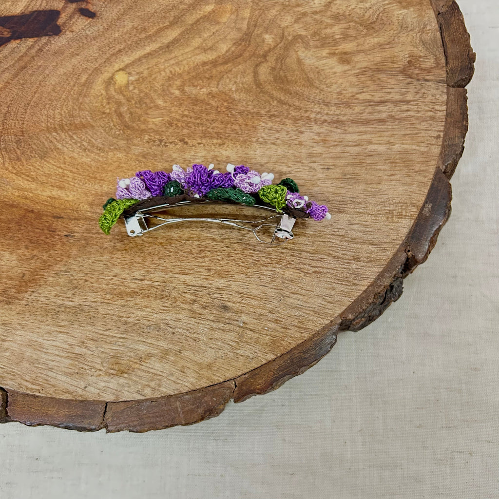 Purple Crochet Hair Clip at Kamakhyaa by Ikriit'm. This item is Accessories, Cotton yarn, Crochet, Free Size, Hair Accessories, Ikriit'm, Natural, Purple