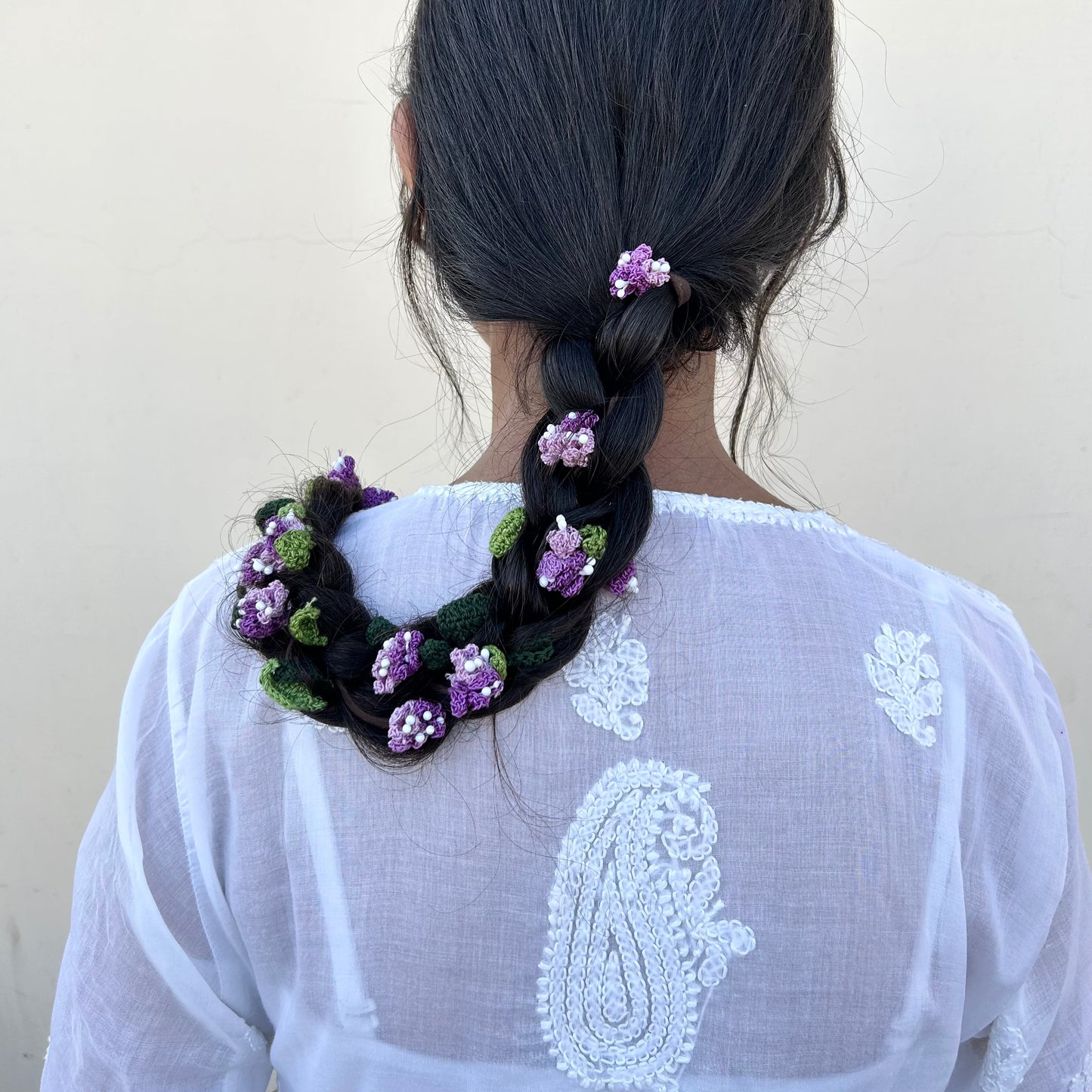 Purple Crochet Hair Parandi at Kamakhyaa by Ikriit'm. This item is Accessories, Cotton yarn, Crochet, Free Size, Hair Accessories, Ikriit'm, Natural, Purple